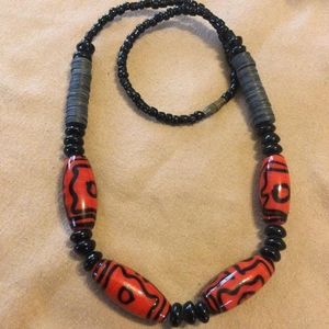 Unisex red and black necklace